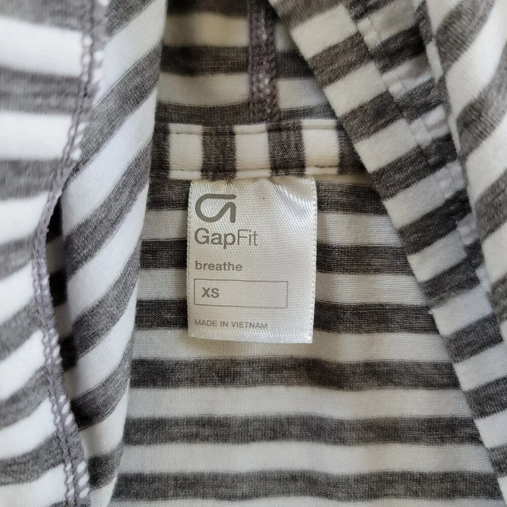 Gap Fit Breathe XS Grey &  White Stripe Funnel Neck Hoodie XS with Thumbholes - Picture 5 of 13